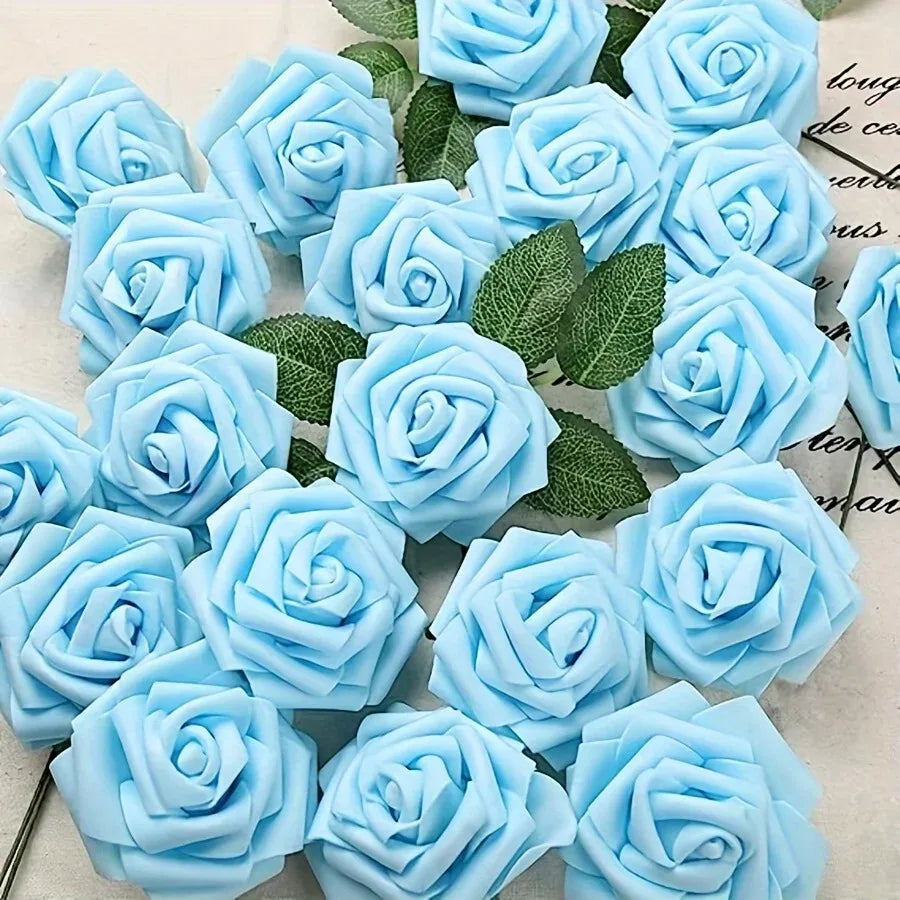 25Pcs Milk White Artificial Rose Flowers – Silk Fake Flower Stems for DIY Wedding Bouquets & Home Decor