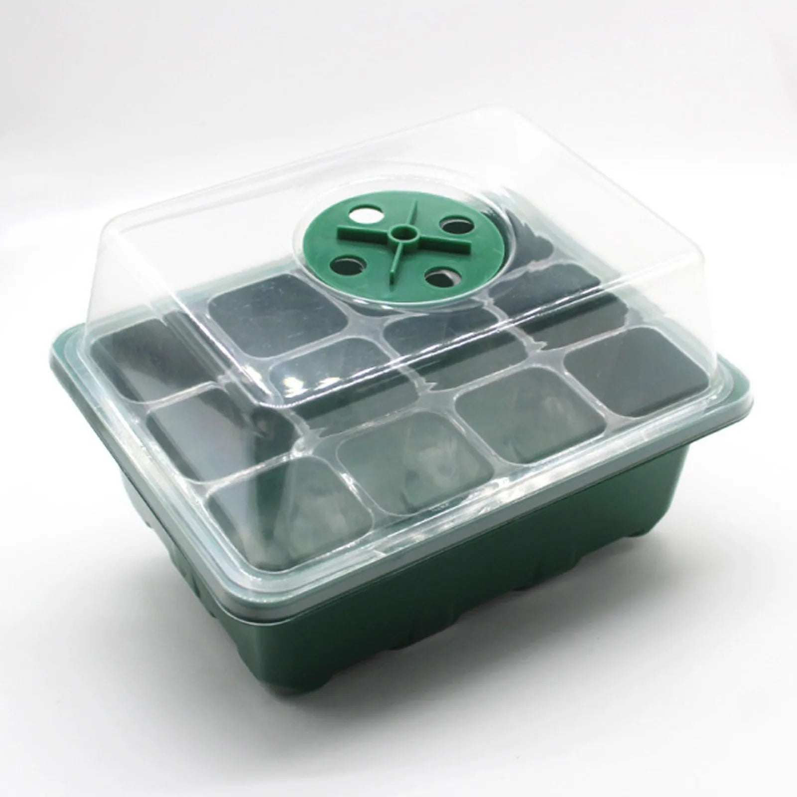 12-Hole Seed Starter Tray – Adjustable Germination Box with Ventilation Lid
