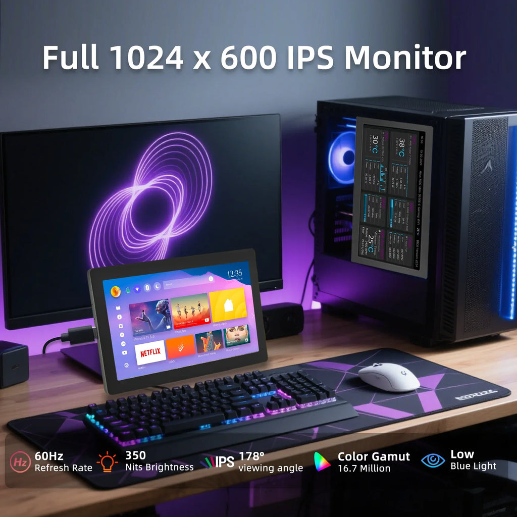 5/7 Inch IPS Type-C Secondary Screen Dynamic 1024x600 LCD Display CPU GPU RAM Monitoring Support Vertical Freely AIDA64