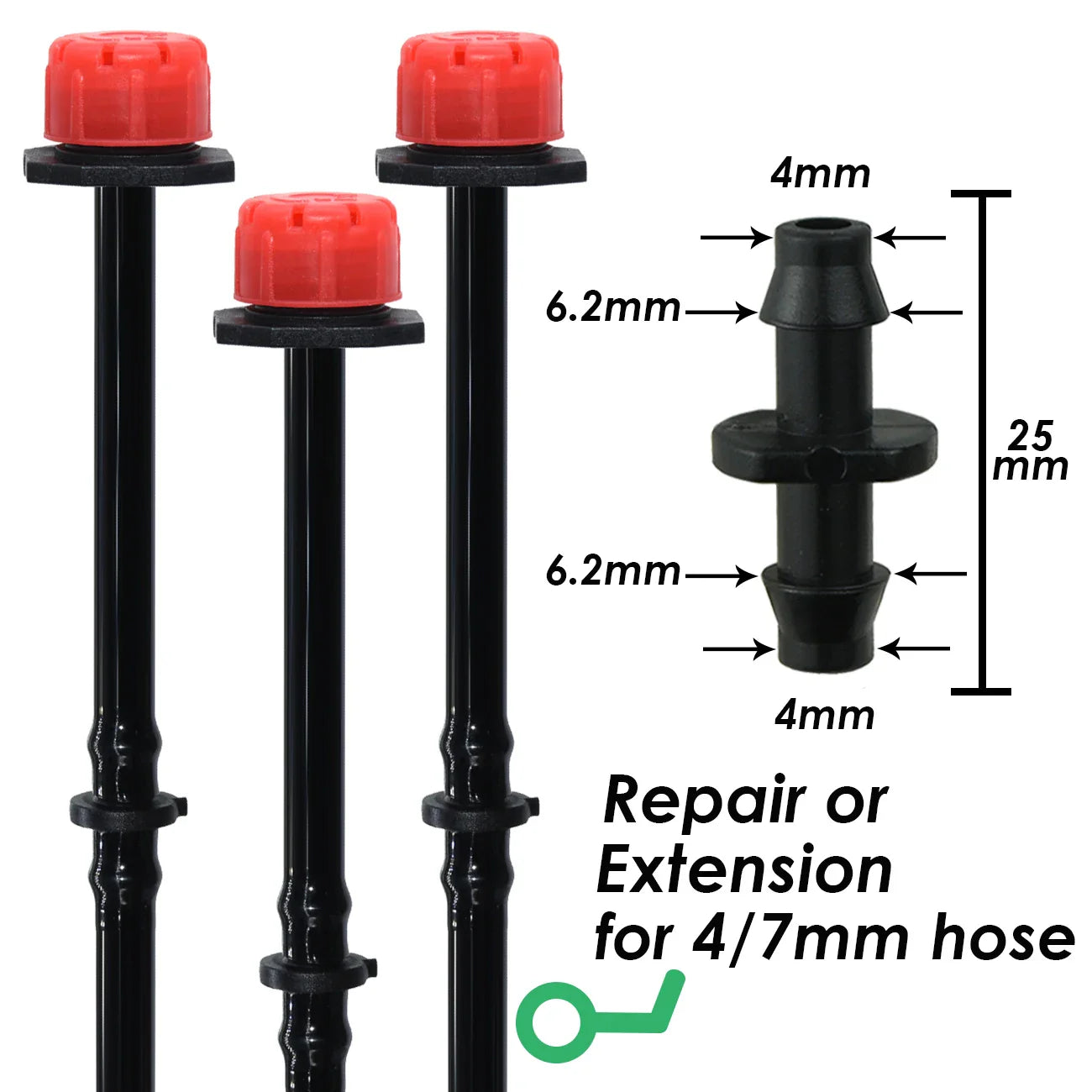 4/7mm Barbed Drip Irrigation Connectors – 1/4" Tubing Hose Fittings for Garden, Lawn & Flower Pots (1-50pcs)