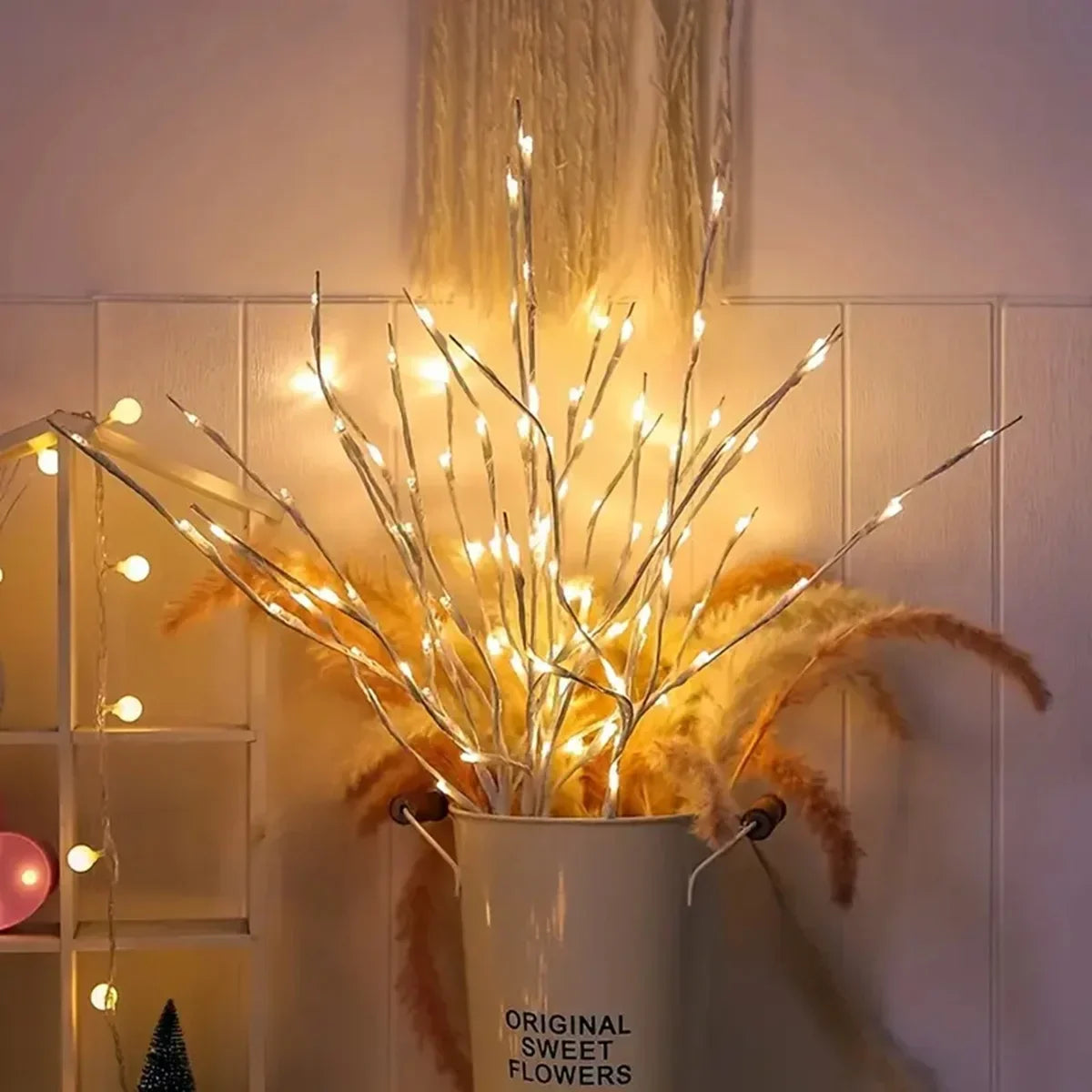 1 PC White Birch Branch Lights Battery Operated 20 LED Fairy Lights Willow Branches for Home Bedroom Inside Outdoor Decoration