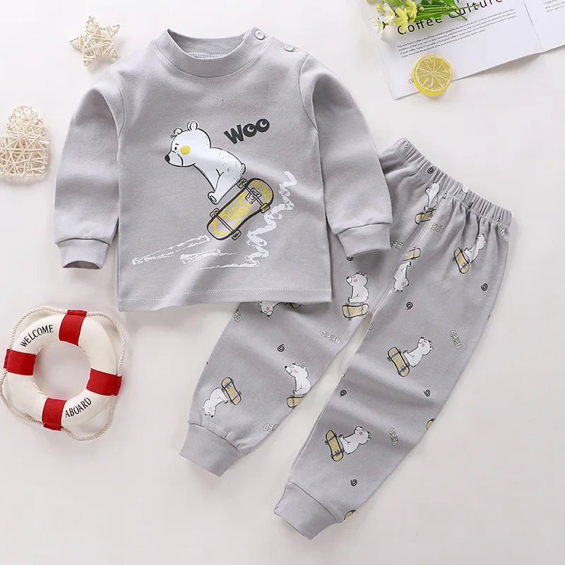 2024 New Baby Cotton Pajamas Set – Children’s Long T-Shirt & Pants Class Suit for Boys and Girls