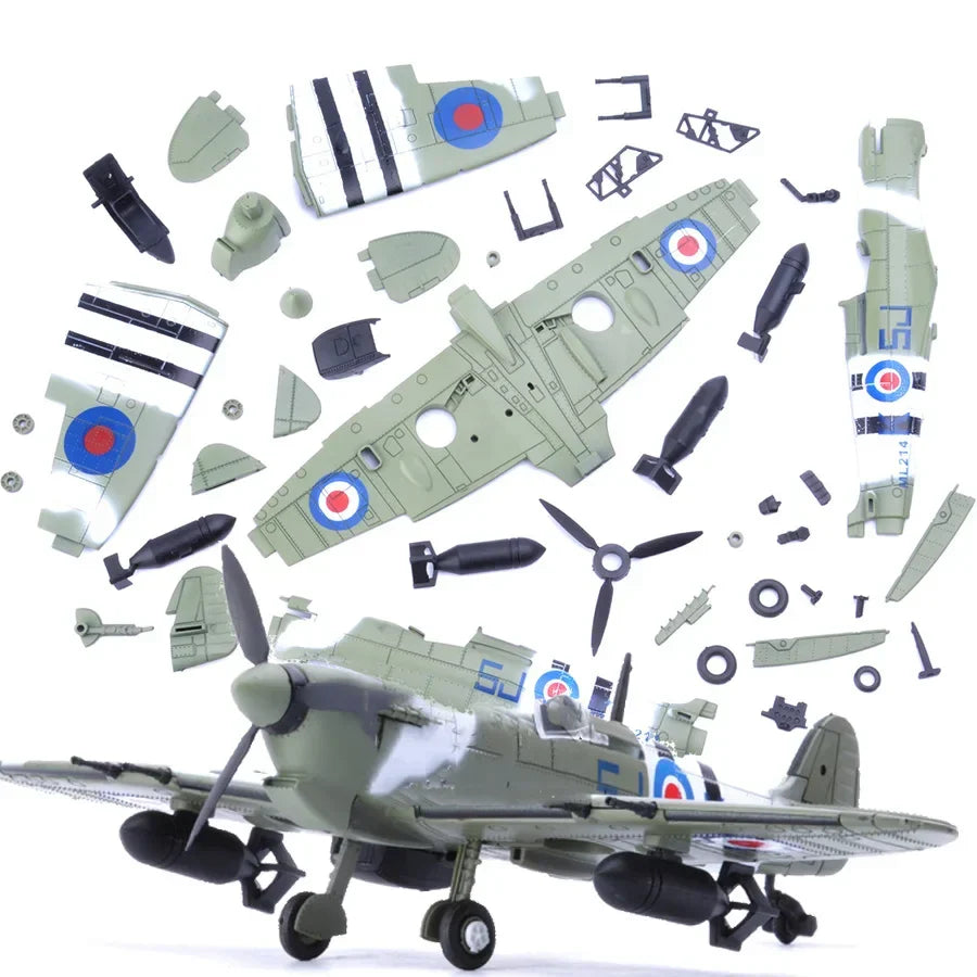 4D DIY Military Airplane Model – WW2 Fighter Building Blocks Set (22cm)