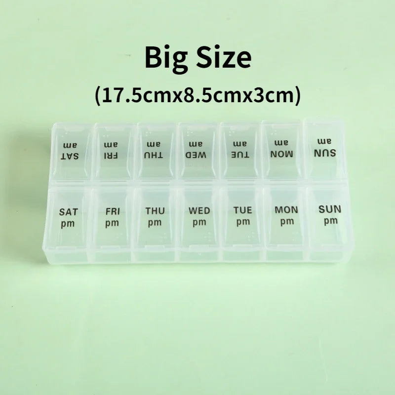 7-Day Travel Pill Organizer – Portable Weekly Pill Case with 14 Grids for Vitamins & Medications