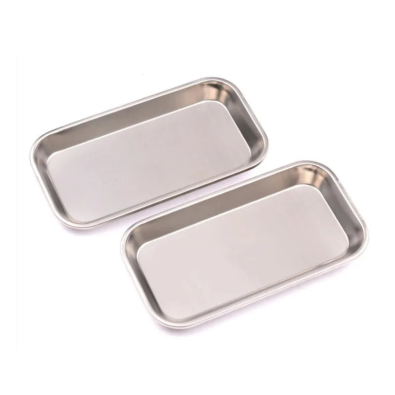 1/2PCS Stainless Steel Kitchen & Medical Storage Tray – Square Organizer for Dental, Tattoo, Nail & Medical Tools