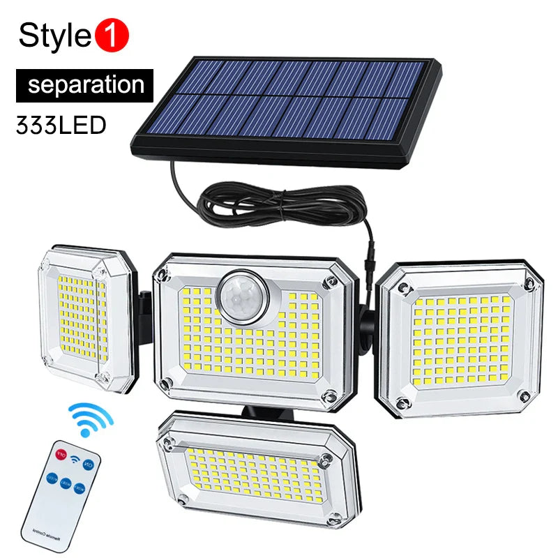 1-Pack Outdoor Motion Sensor Solar Light – 4-Head 122 LED Flood Lamp with 270° Coverage, 3000 Lumens & Solar Power