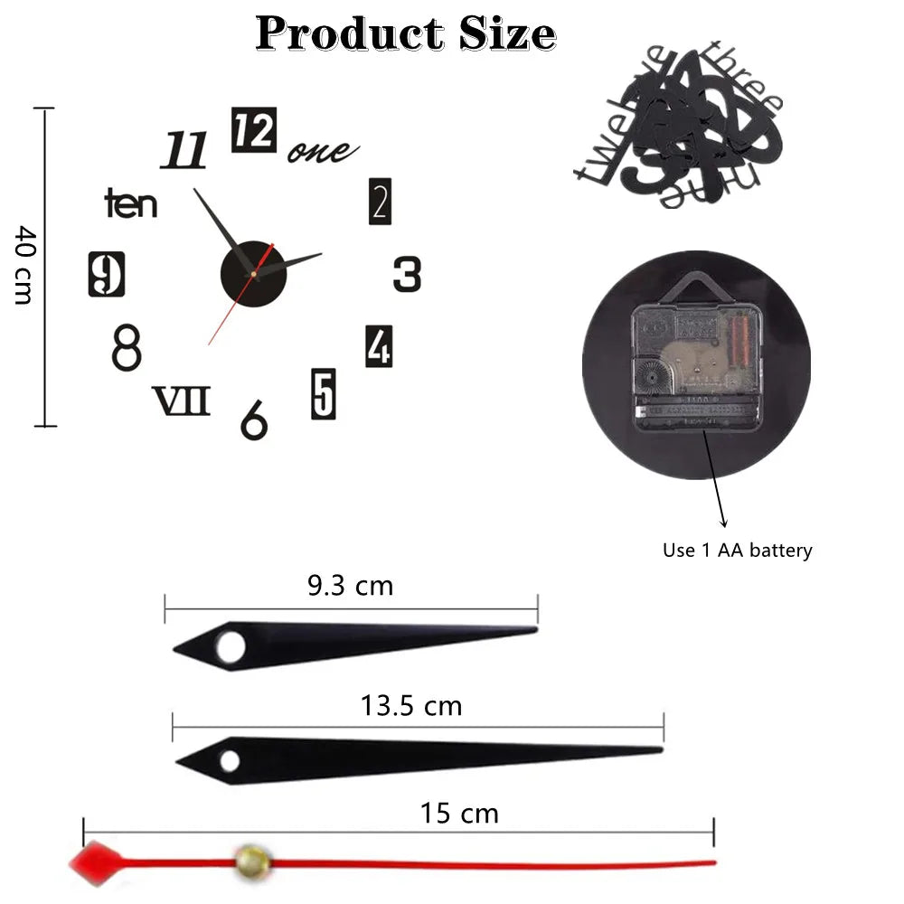2022 New 3D Roman Numeral Acrylic Mirror Wall Clock Sticker – Fashion DIY Quartz Clock for Home & Living Room Decoration