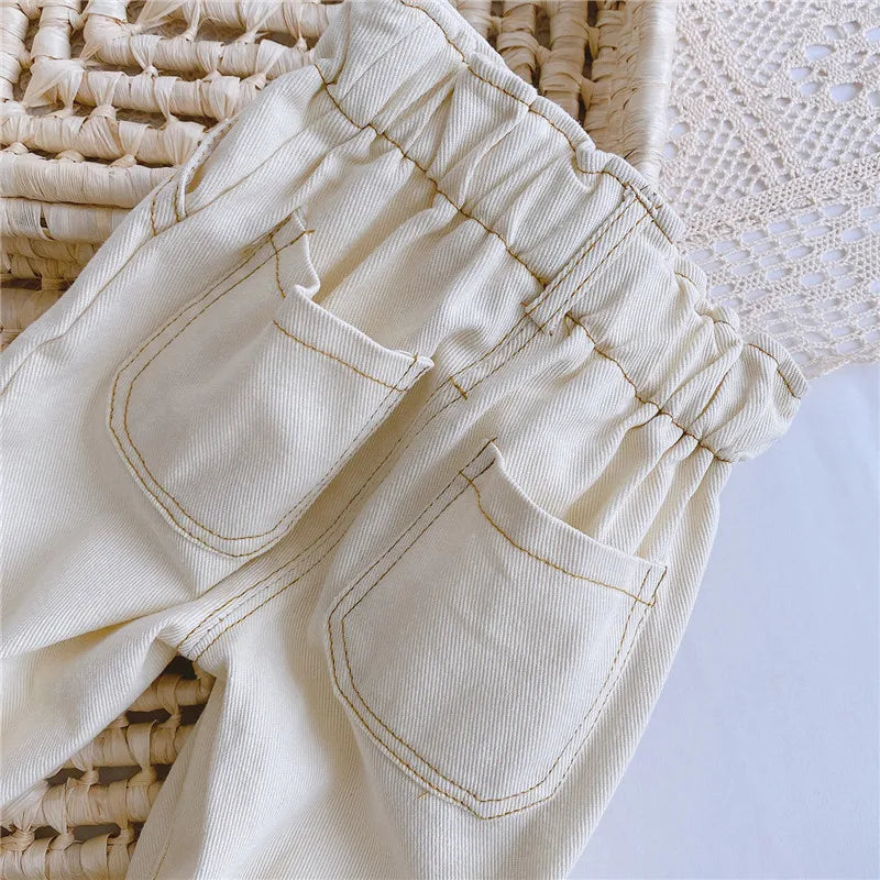 2024 Autumn Winter Baby Jeans – High Waist Solid Color Warm Out Pants for Boys & Girls