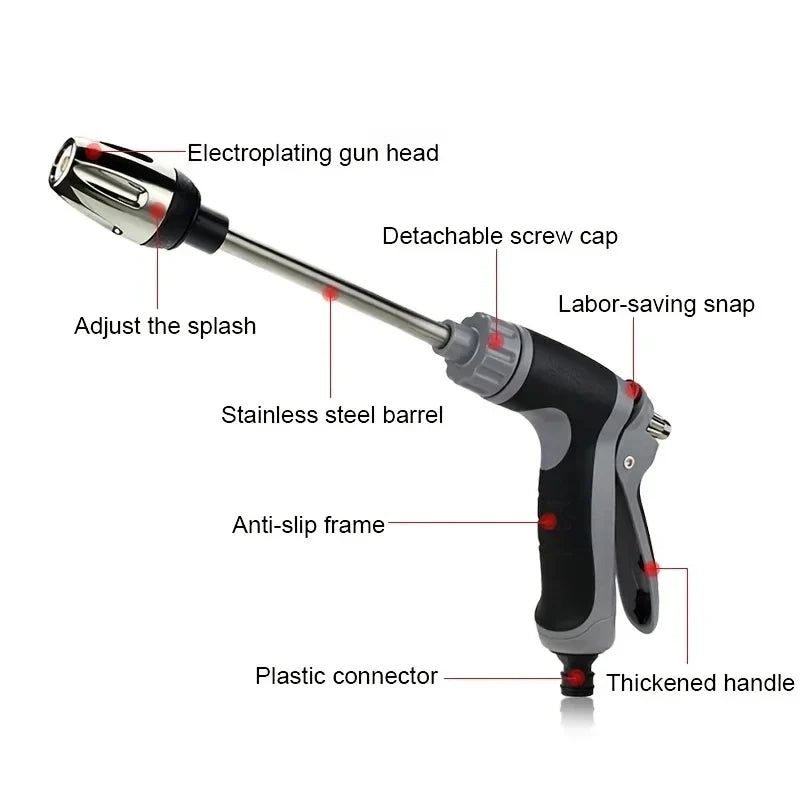 1pc High Pressure Car Wash Water Gun Household Car Wash Tools Metal Extension Rod Rubber Coating Hand Garden Irrigation