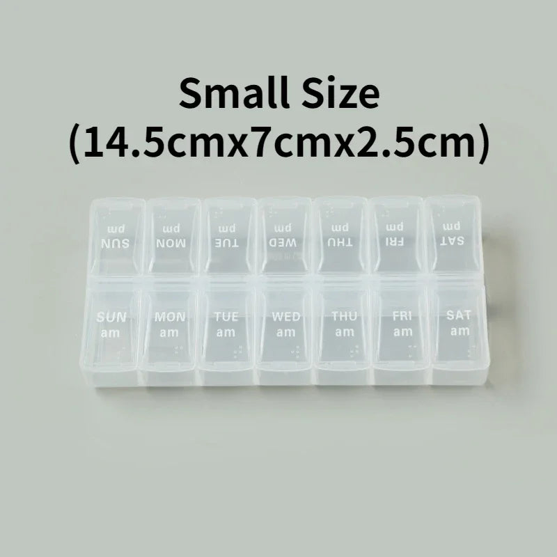 7-Day Travel Pill Organizer – Portable Weekly Pill Case with 14 Grids for Vitamins & Medications