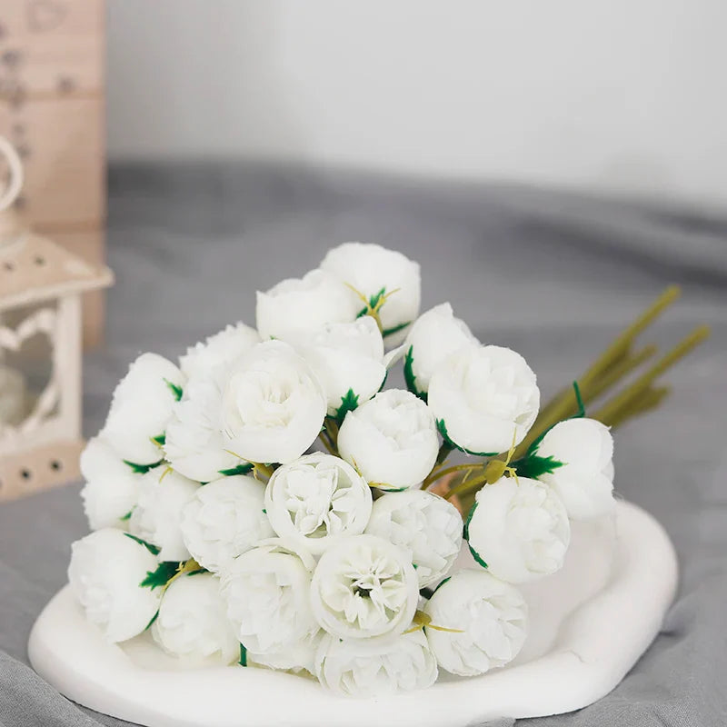 27 Heads Artificial Silk Pink Peony Rose Bouquet for Home Wedding Decoration