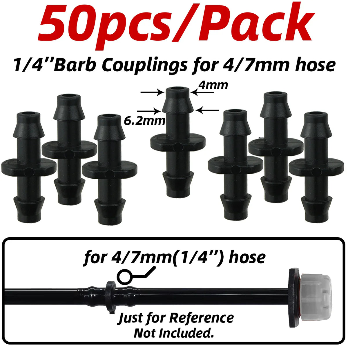 4/7mm Barbed Drip Irrigation Connectors – 1/4" Tubing Hose Fittings for Garden, Lawn & Flower Pots (1-50pcs)