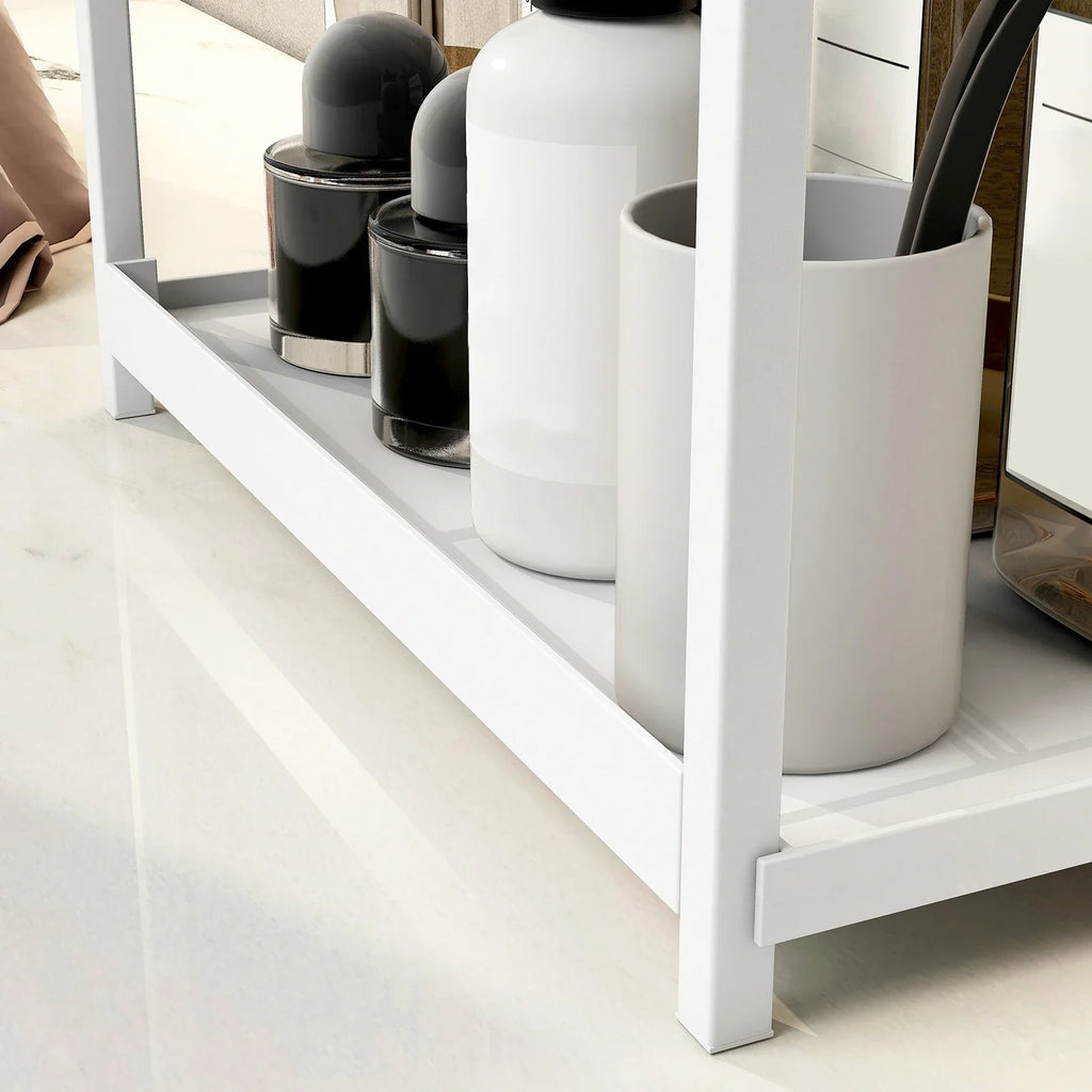 2-Tier Multifunctional Countertop Storage Rack – Large-Capacity Bathroom Cosmetic & Kitchen Spice Holder in Black and White