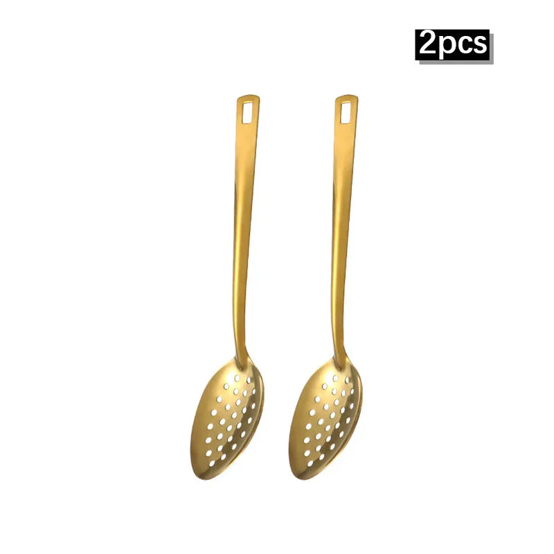 6pcs Stainless Steel Dinnerware Set Home Creative Korean Cutlery Golden Spoon Korean-style Hot Pot Cutlery Set Kitchenware Set
