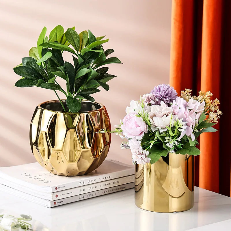 1Pc Nordic Ceramic Flower Pot – Geometric Planter for Office, Balcony, or Coffee Table Decor