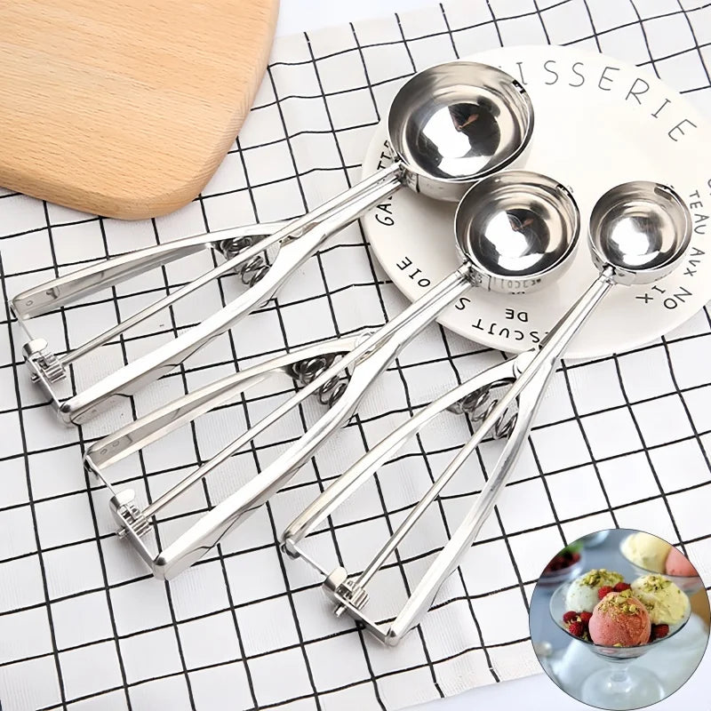 1PC Stainless Steel Ice Cream Scoop – Cookie Dough Spoon with Spring Handle