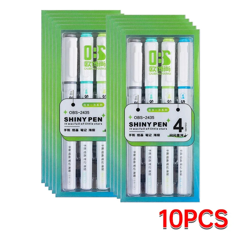 4 Colors Shining Highlighter Pens – Kawaii School Markers for Notes & Journals