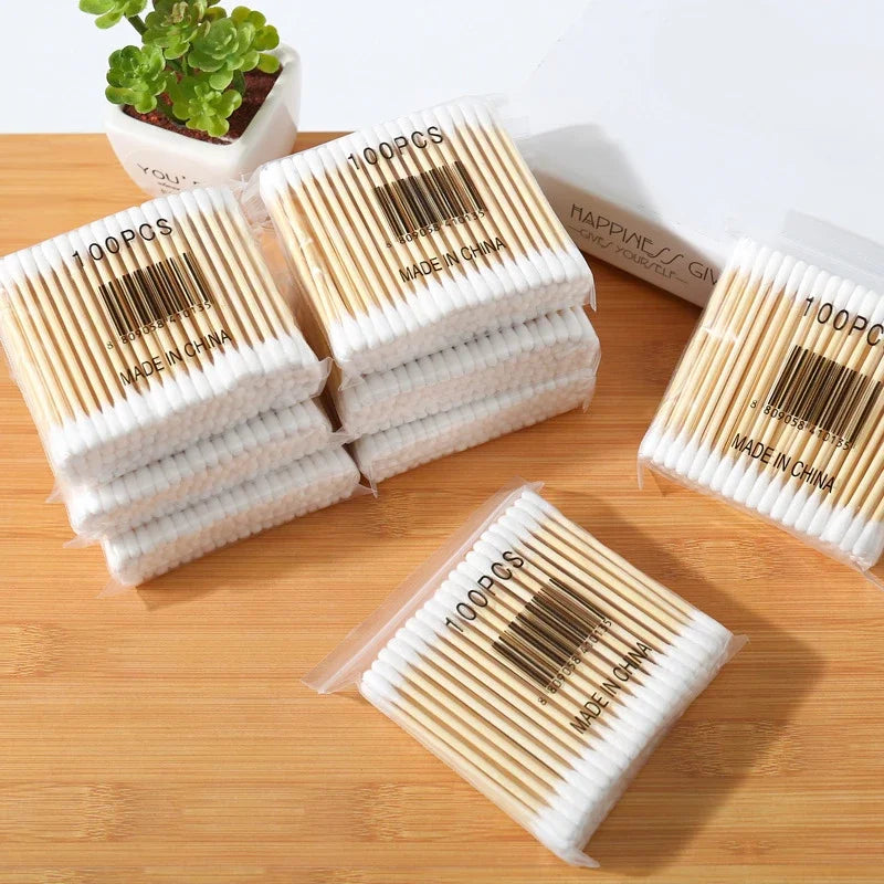 300/500/1000pcs Double Head Cotton Swabs – Soft Cotton Buds for Makeup, Nose & Ear Cleaning
