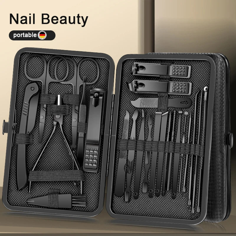 24-Piece Stainless Steel Manicure Set – Professional Nail Clipper Kit with Scissors, Ear Spoon, and Grooming Tools
