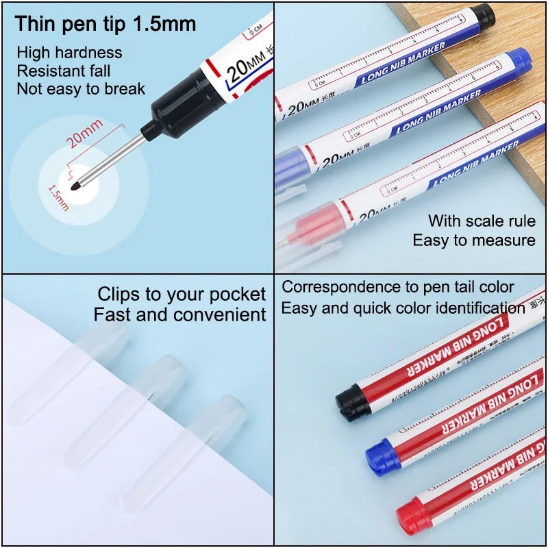 8Pcs Set 20mm Deep Hole Long Nib Head Markers – Waterproof Metal Perforating Pens for Woodworking, Bathroom & Multi-Purpose Decoration