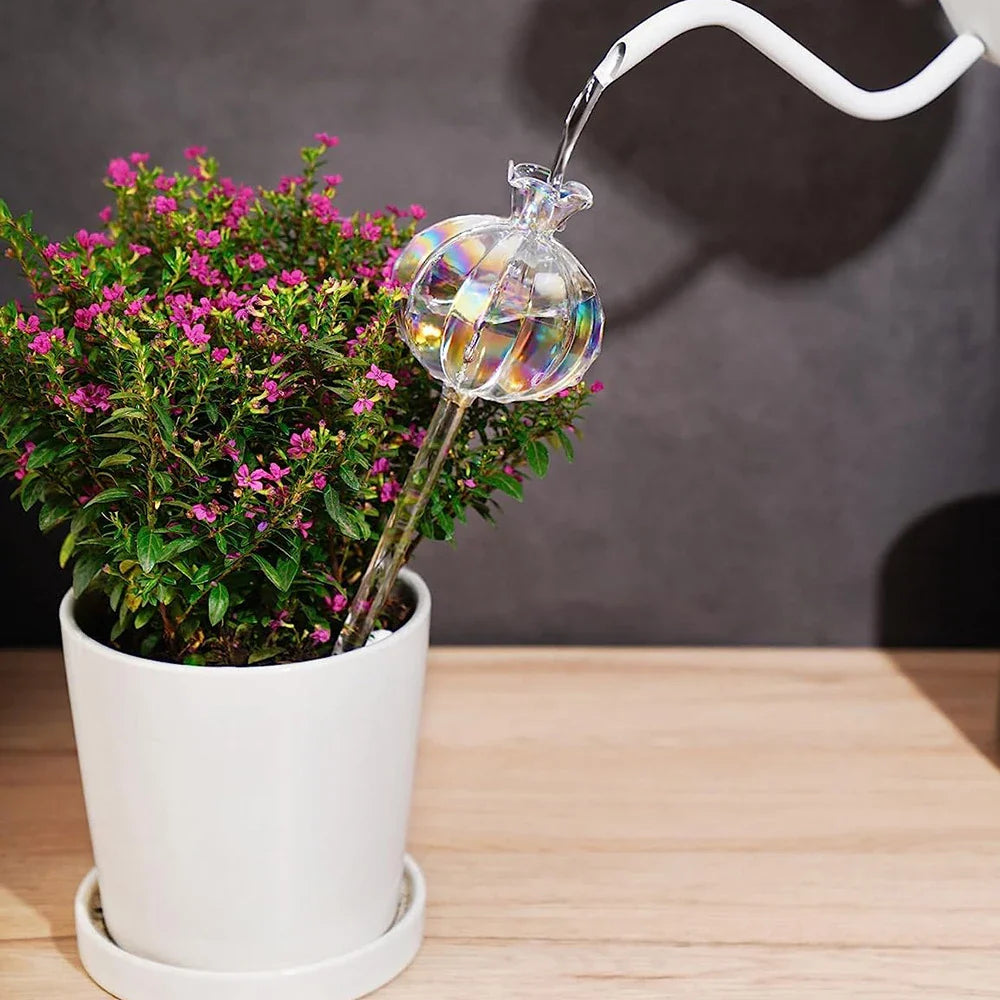 2PCS Glass Pomegranate Flower Watering Globes – Decorative Self-Watering Tools for Indoor & Outdoor Plants