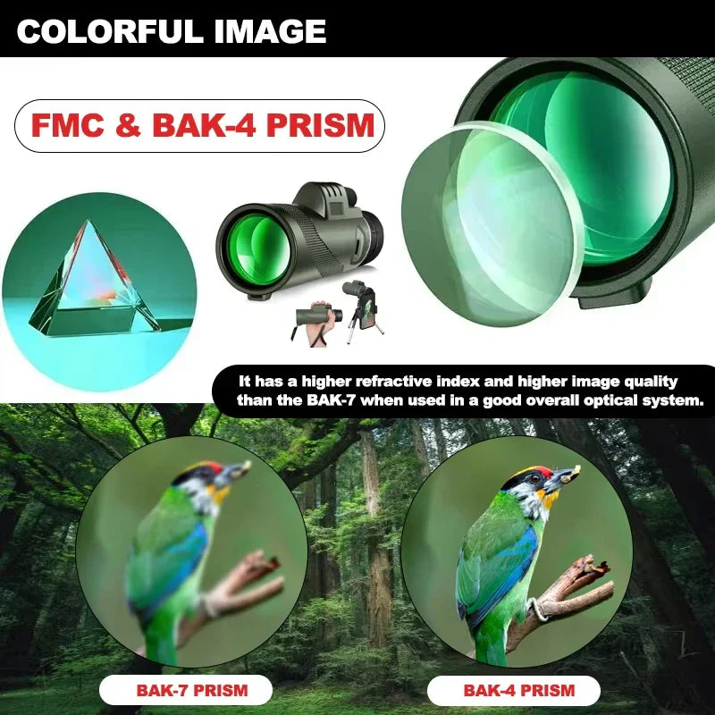 80x100 Monocular Telescope with Tripod & Phone Clip – High Magnification Outdoor Camping & Hiking Telescope