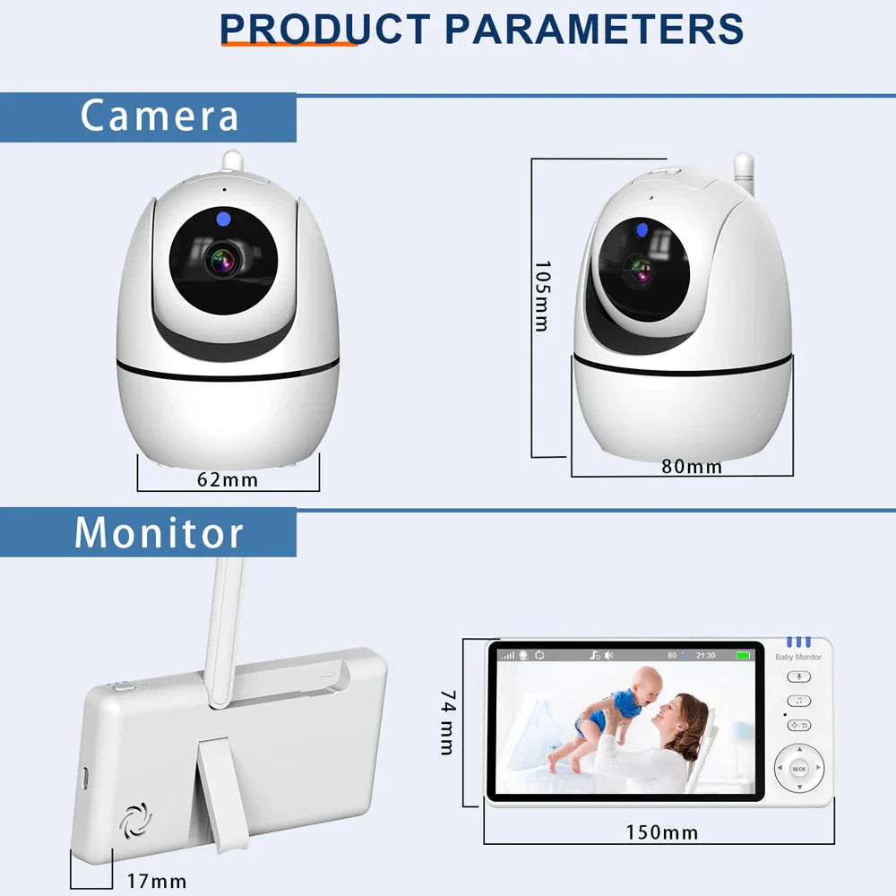 5.0 Inch Video Baby Monitor with Pan Tilt Camera – Wireless Two-Way Audio, Night Vision & VOX Alert