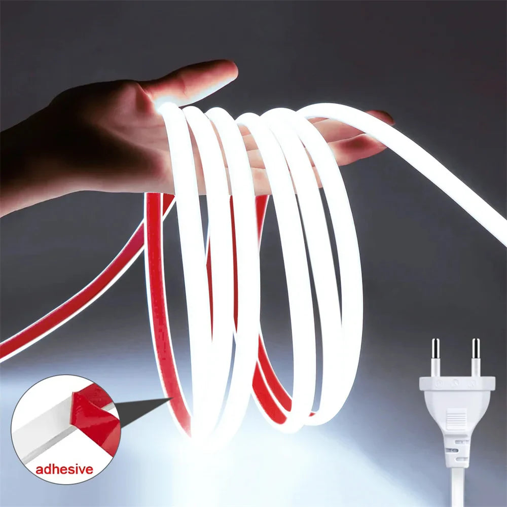 220V High Brightness COB LED Strip Lights IP65 Waterproof Flexible Ribbon for Indoor & Outdoor Garden Lighting