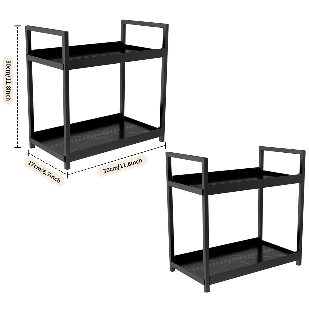 2-Tier Multifunctional Countertop Storage Rack – Large-Capacity Bathroom Cosmetic & Kitchen Spice Holder in Black and White