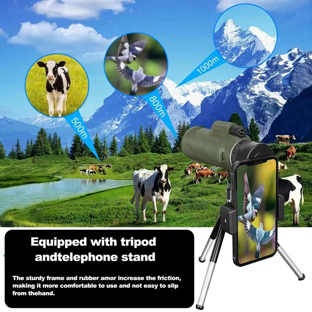 80x100 Monocular Telescope with Tripod & Phone Clip – High Magnification Outdoor Camping & Hiking Telescope