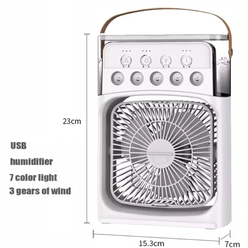 3-in-1 Household Air Cooler Fan – LED Night Light, Humidifier & USB-Powered Mini Air Conditioner