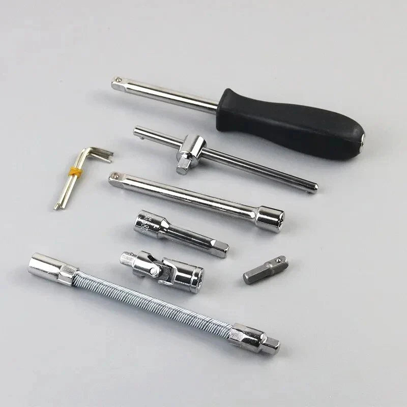 46PCS Car Repair Tool Kit – 1/4-Inch Socket & Ratchet Set for Auto Maintenance & Torque Wrench Jobs