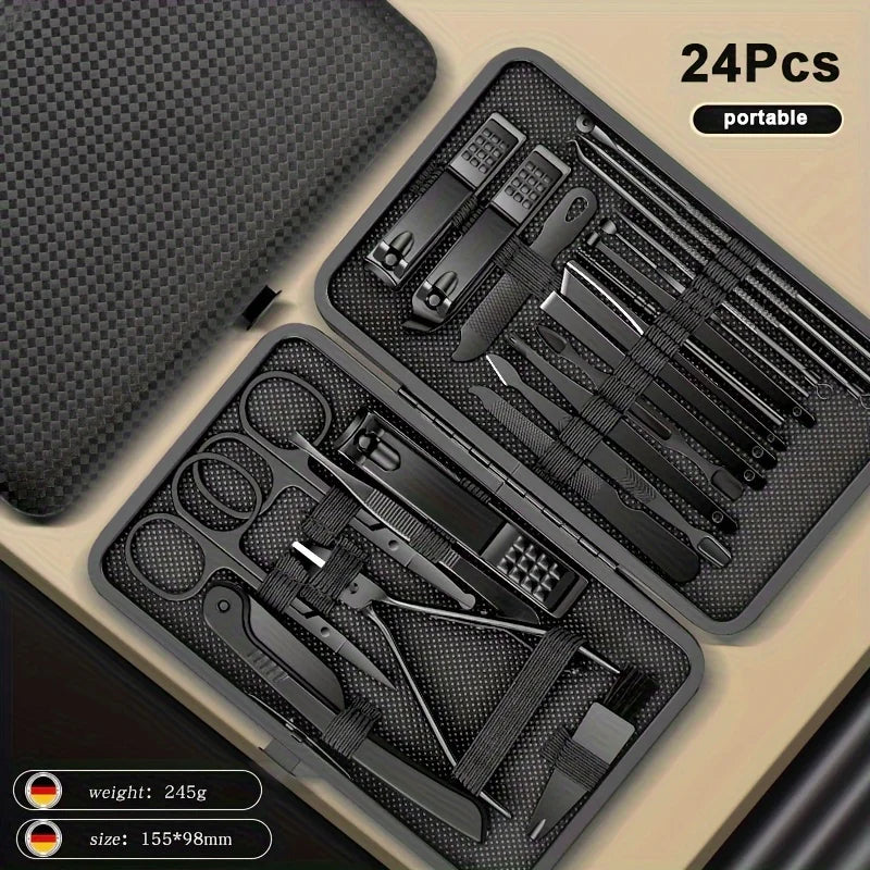 24-Piece Stainless Steel Manicure Set – Professional Nail Clipper Kit with Scissors, Ear Spoon, and Grooming Tools