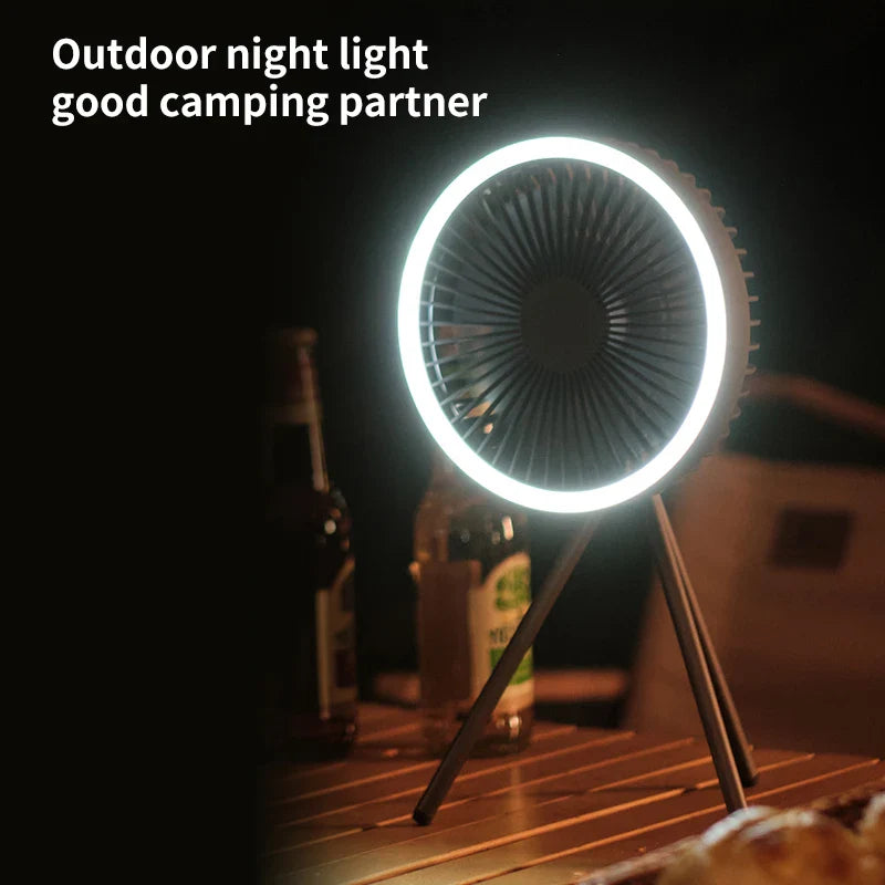 10000mAh Rechargeable Camping Fan – Ceiling & Desk Fan with LED Light and Power Bank Function