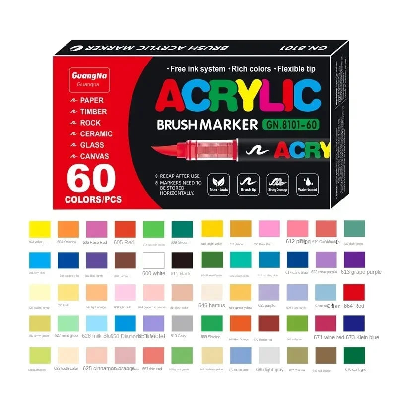 12-120 Colors Acrylic Paint Pens – Brush Tip Markers for Rock, Wood, Canvas & DIY Crafts