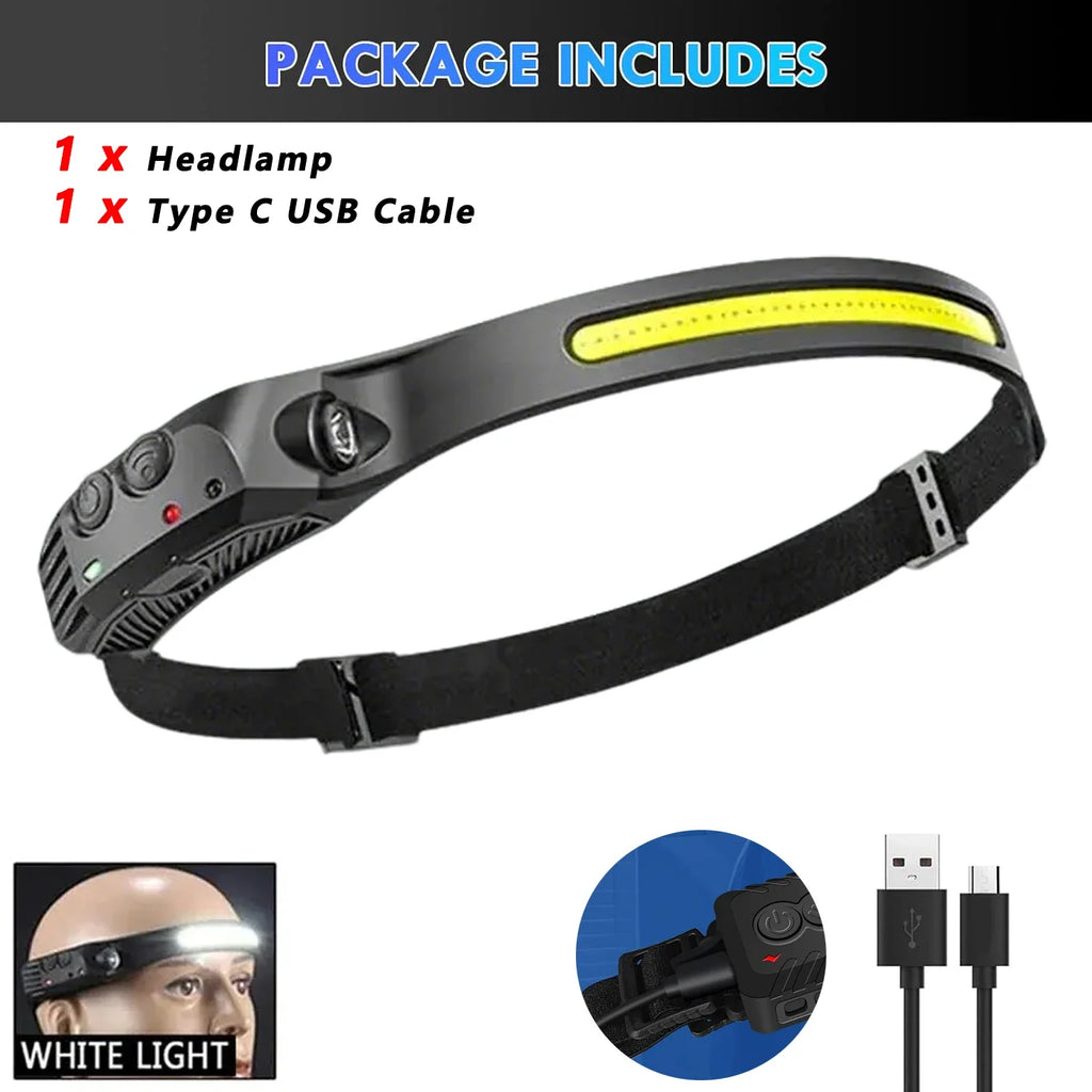 6 Modes LED Induction Headlamp COB Sensor Head Lamp Rechargeable Built-in Battery Flashlight Outdoor Work Lighting Headlights