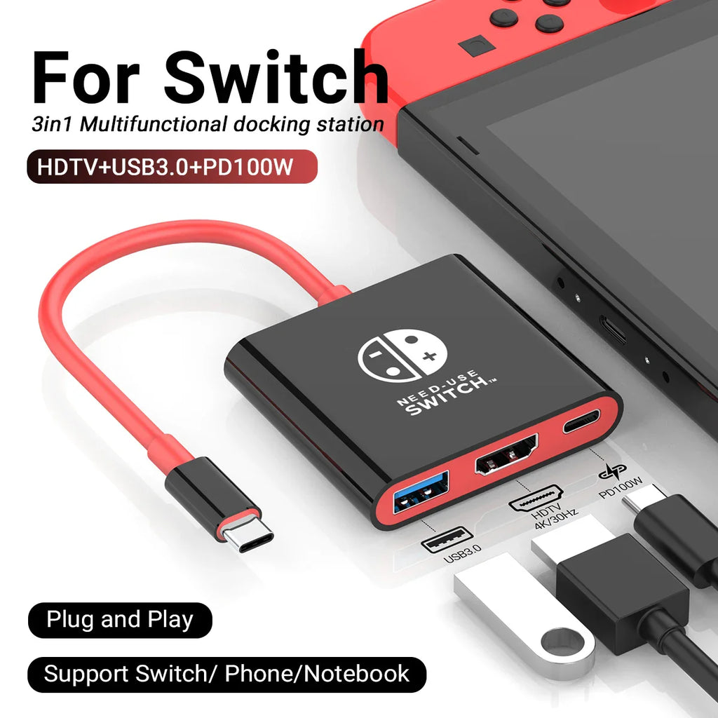 3-in-1 USB C to HDMI 4K HUB Type C Adapter Thunderbolt 3/4 100W PD USB 3.0 Docking Station for Switch MacBook Laptop Phone