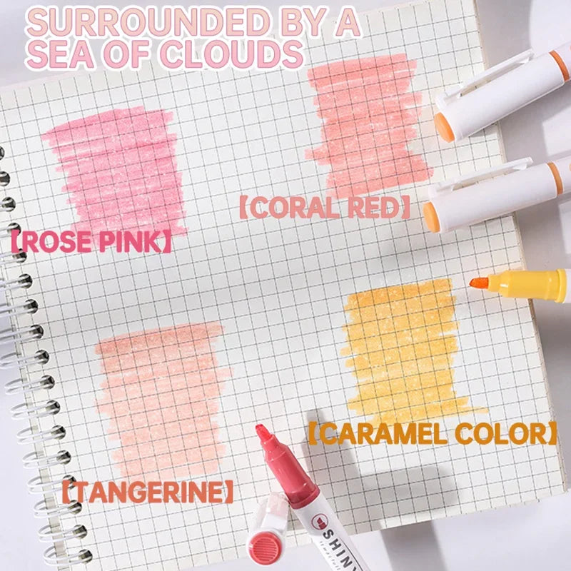 4 Colors Shining Highlighter Pens – Kawaii School Markers for Notes & Journals