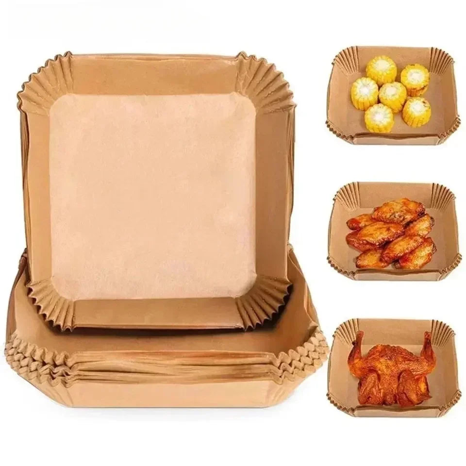 50/100PCS Air Fryer Special Paper Tray Household High Temperature Resistant Oil Absorbing Paper Pad Square Baking Paper Kitchen