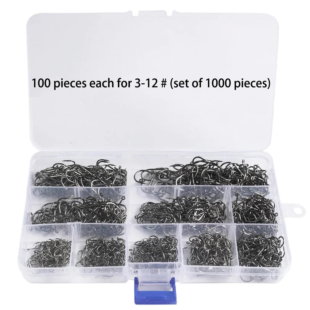 1000Pcs High Carbon Steel Barbed Fishing Hooks – Sharp & Durable Hook Set for Rock Fishing & Tackle Gear