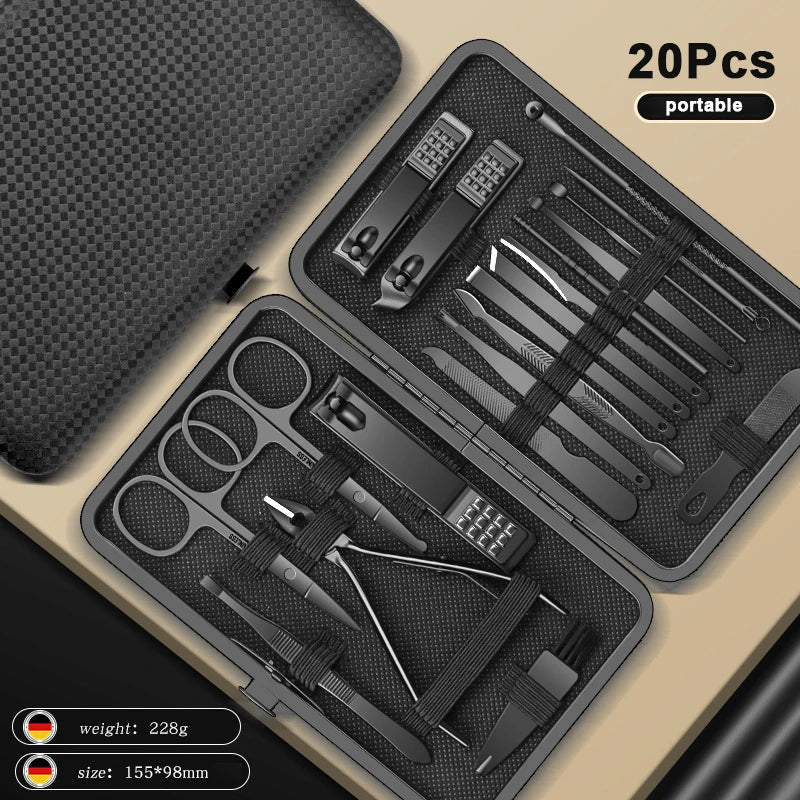 24-Piece Stainless Steel Manicure Set – Professional Nail Clipper Kit with Scissors, Ear Spoon, and Grooming Tools