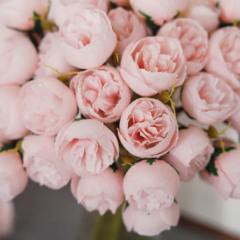 27 Heads Artificial Silk Pink Peony Rose Bouquet for Home Wedding Decoration