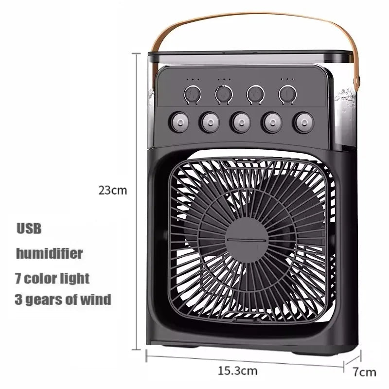 3-in-1 Household Air Cooler Fan – LED Night Light, Humidifier & USB-Powered Mini Air Conditioner