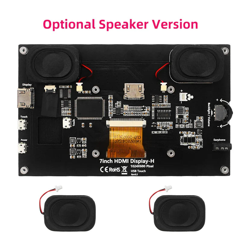 7 Inch Portable Display IPS LCD Capacitive Touch Screen 1024x600 Monitor Optional Speakers for Raspberry Pi 5 4B 3B+ Laptop PC