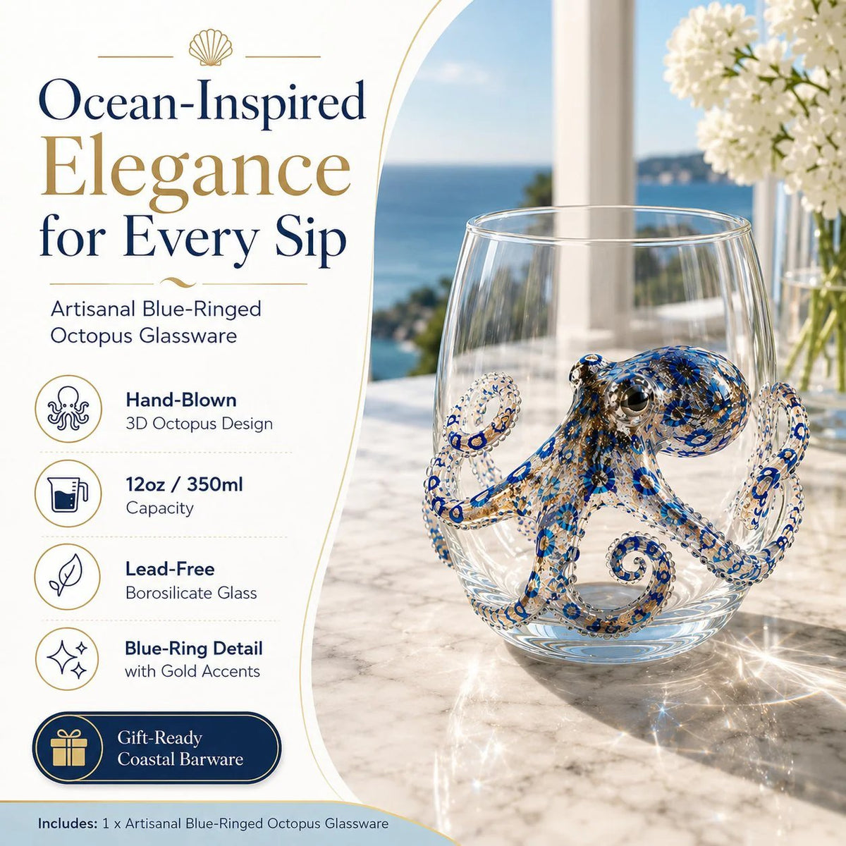 Bring the Ocean to Every Sip with Stunning 3D Artisan Glassware 🌊