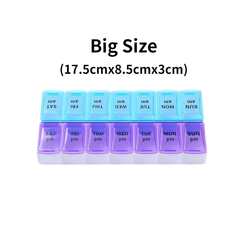 7-Day Travel Pill Organizer – Portable Weekly Pill Case with 14 Grids for Vitamins & Medications