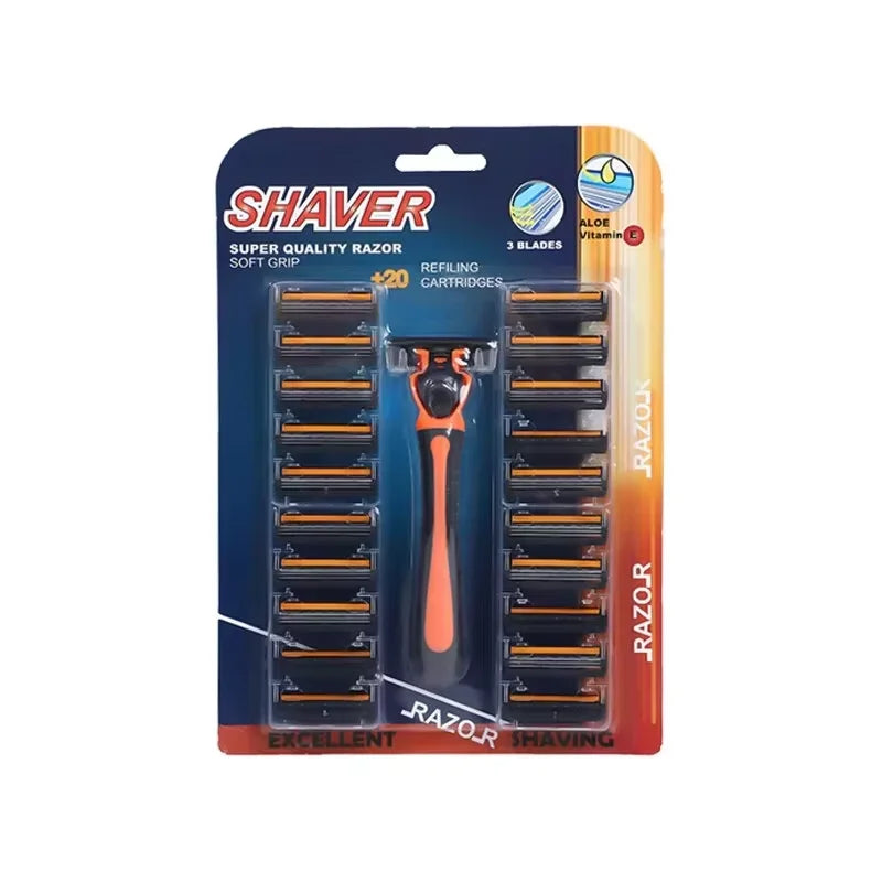 3-Layer Reusable Razor – Multi-Tool Shaving System with 18 Blades