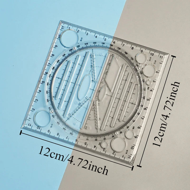 1/2Pcs Multi-Functional Geometry Drawing Ruler – Transparent Rotatable Ruler with 3D Scale