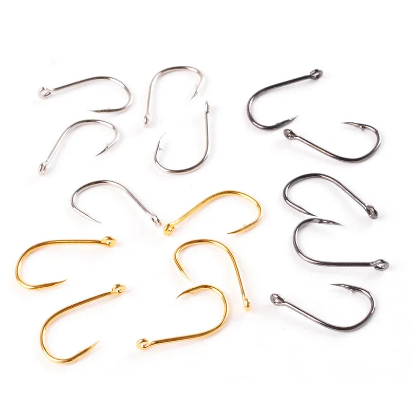 100Pcs High Carbon Steel Fishing Hooks Set – Assorted Barbed Carp Hooks for Fly & Jig Fishing