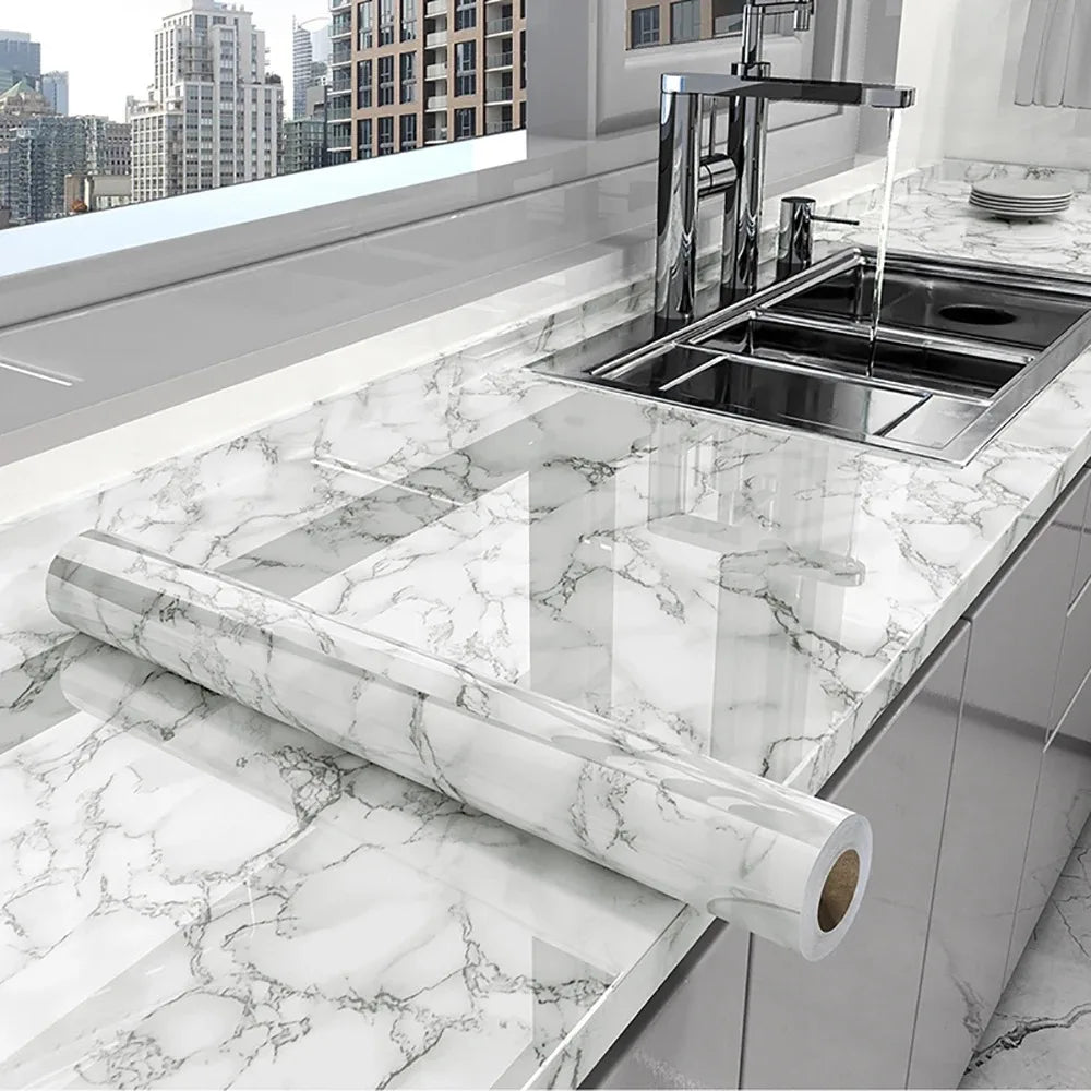 40cm Self-Adhesive Marble Wallpaper – Waterproof & Oil-Proof PVC Peel and Stick Wall Decor for Kitchen & Home